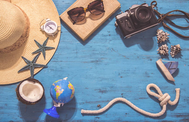 istock beach accessories on wooden board 656417394