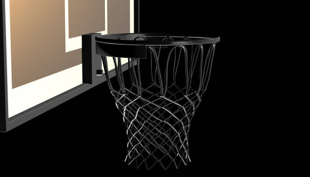 istock Silver net of a basketball hoop on background, 3d render 656420760