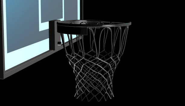 istock Silver net of a basketball hoop on background, 3d render 656420772