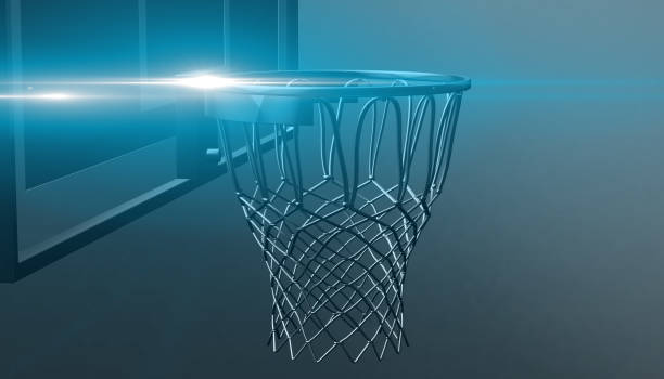 istock Silver net of a basketball hoop on background, 3d render 656420788