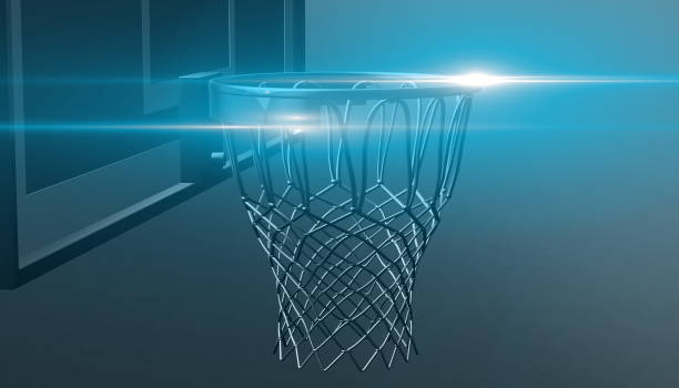 istock Silver net of a basketball hoop on background, 3d render 656420794