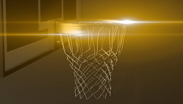 istock Silver net of a basketball hoop on background, 3d render 656420796