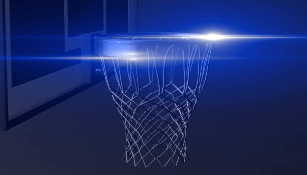 istock Silver net of a basketball hoop on background, 3d render 656420800