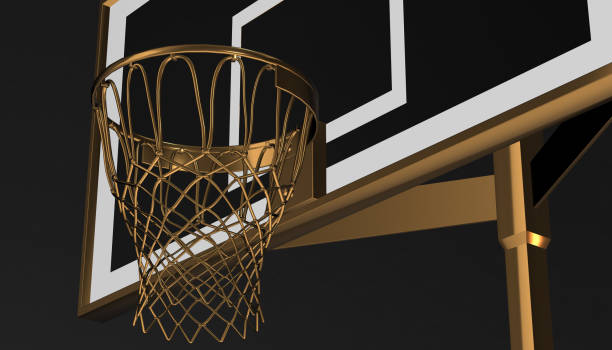 istock Gold net of a basketball hoop on background, 3d render 656421024