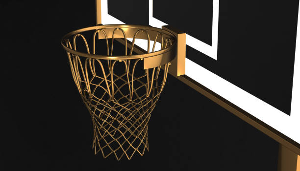 istock Gold net of a basketball hoop on background, 3d render 656421034