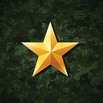 Gold star military camouflage background.