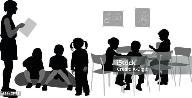 Kindergarten Teacher Stock Illustration - Download Image Now - In Silhouette, Teacher, Child