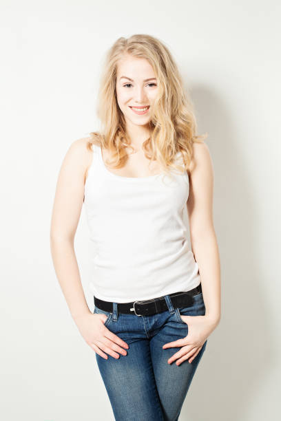 istock Happy woman standing on background 656425166