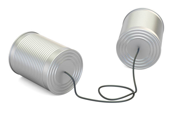 istock Tin cans telephone, 3D rendering isolated on white background 656435148