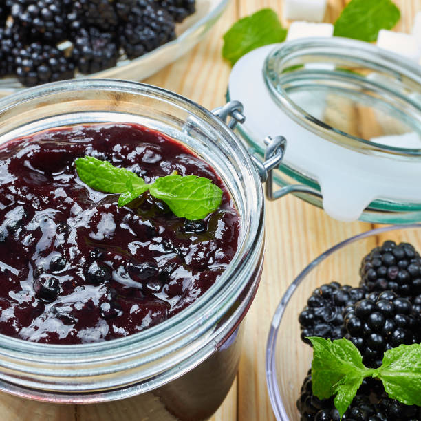 istock Blackberry jam in a jar. Homemade fruit jam 656435534