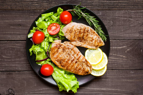 istock chicken grilled breast fillet with herbs, vegetables and lemon 656438716