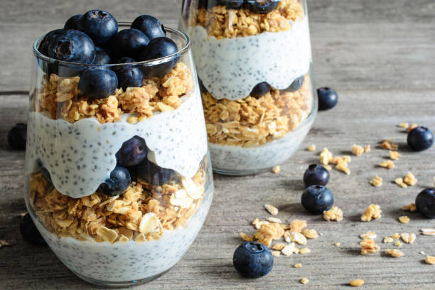 istock Yogurt with granola, fresh blueberries and chia seeds 656447472