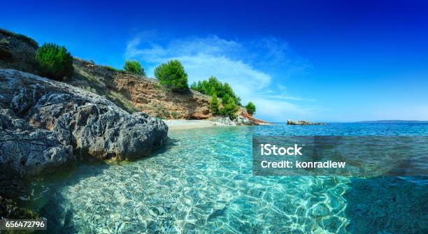 Mediterranean Sunny Beach Crystal Clear Water In Adriatic Sea Stock Photo - Download Image Now