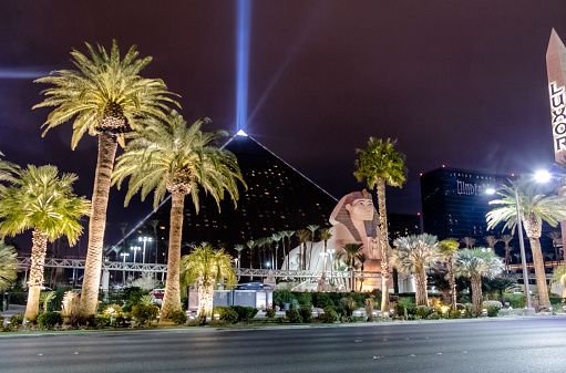 Las Vegas, Nevada, USA - December, 2016: Luxor Hotel and Casino and Sky Beam at night