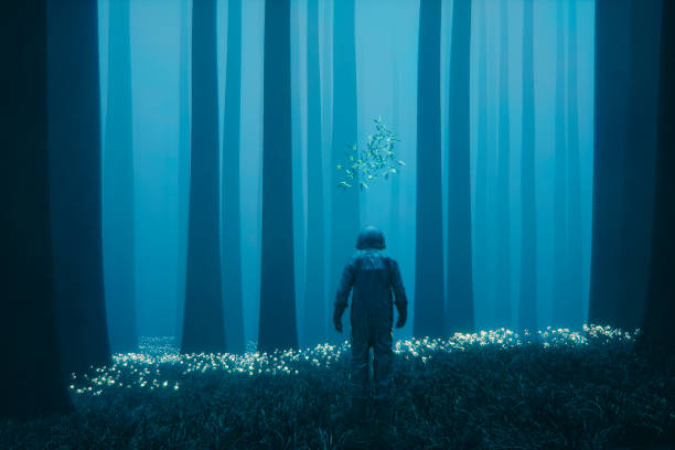 istock Astronaut lost in the forest on alien planet 656479928