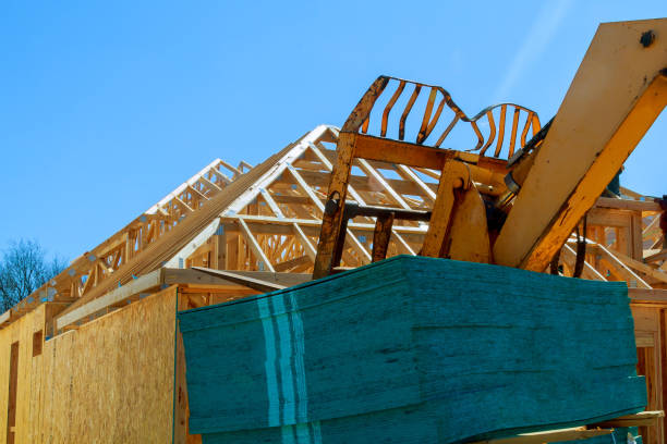 istock Wood frame of house under construction, 656480796