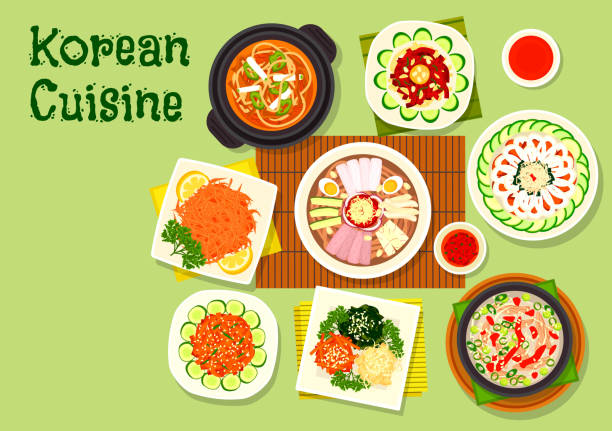 アジア メニュー デザインの韓国料理料理アイコン - 副菜点のイラスト素材／クリップアート素材／マンガ素材／アイコン素材