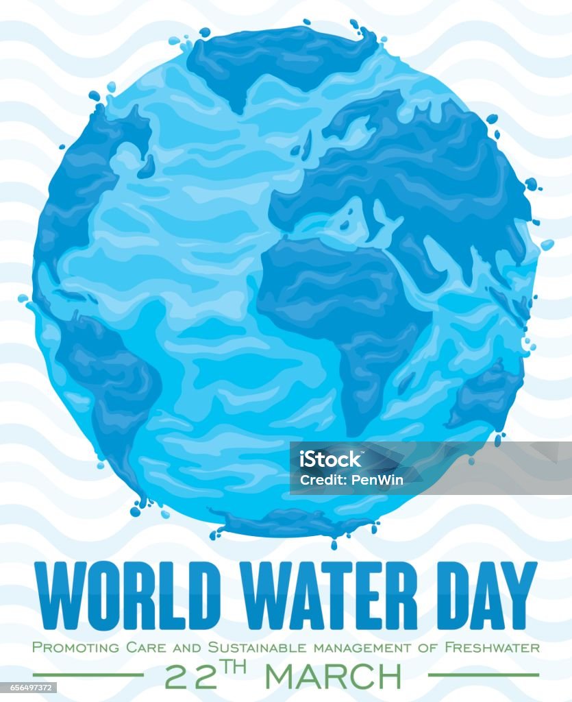 Design de planeta Terra aquosa para celebração do dia da água - Vetor de Dia mundial da água royalty-free