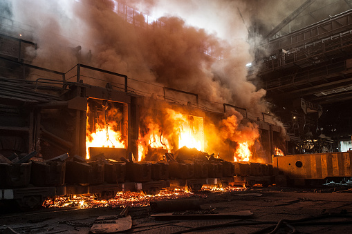 Accident at a steel mill. The production process in the steel mill.
