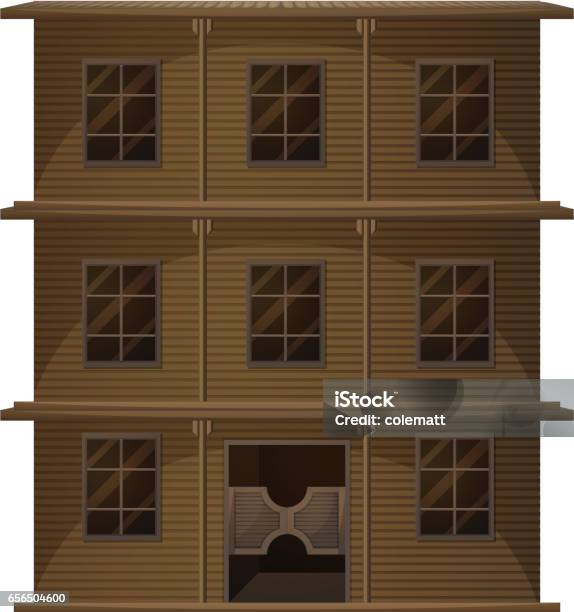 Building Made Of Wood In Western Style Stock Illustration - Download Image Now - Apartment, Architecture, Art