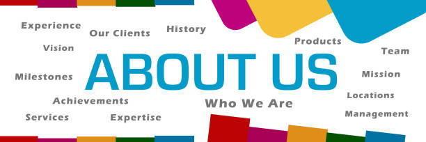 About Us Word Cloud Abstract Colorful Background stock photo