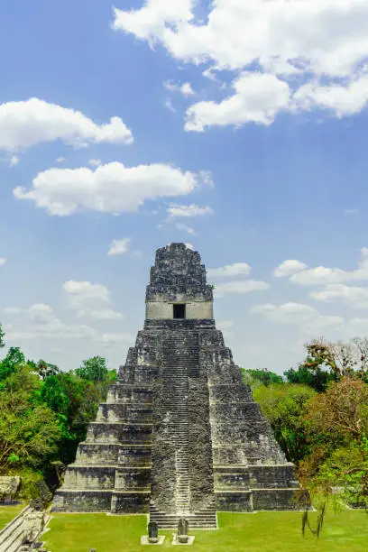 Photo of view on mayan pyramid by Tikal in Guatemala