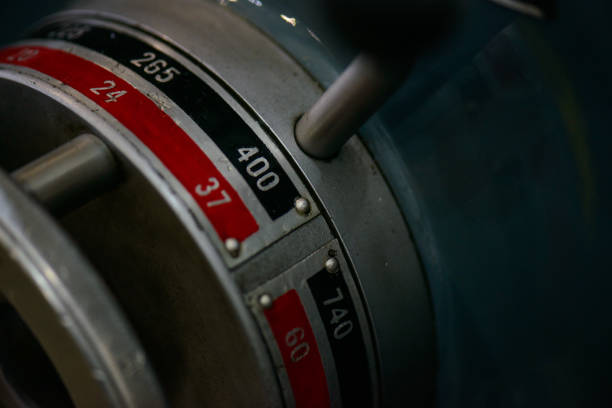 istock Old industrial lathe detail 656530620