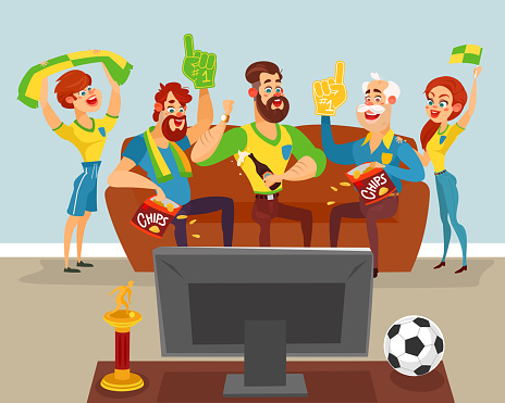 Cartoon Family Watching A Football Match On Tv Stock Illustration -  Download Image Now - Awe, Child, Watching TV - iStock