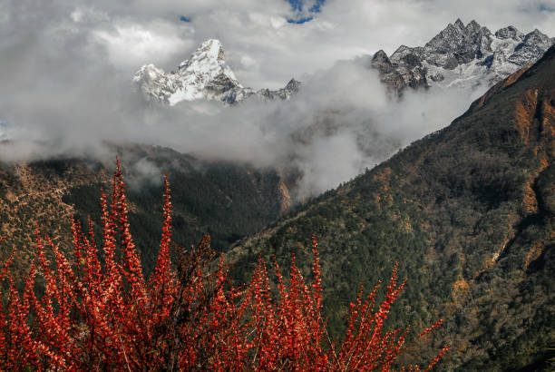 montagnes de l’himalaya au népal - lukla photos et images de collection