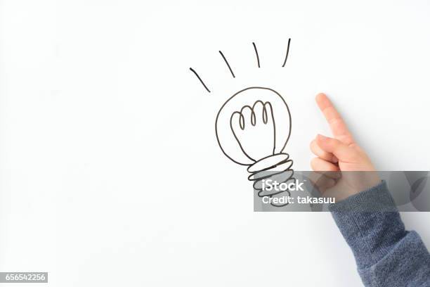 Childs Inspiration Concepts Stock Photo - Download Image Now - Light Bulb, Child, White Background