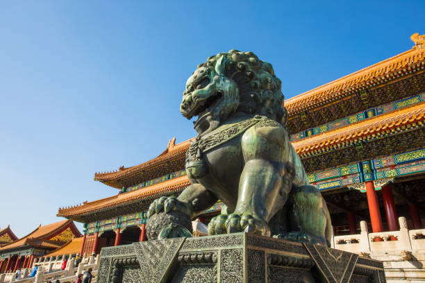 istock Bronze lion in Forbidden city,Beijing,China 656543382