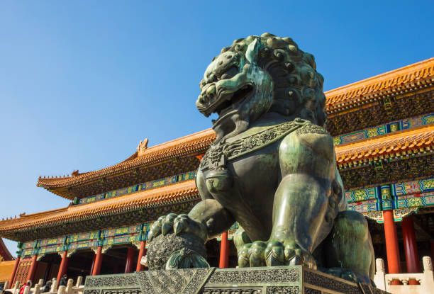 istock Bronze lion in Forbidden city,Beijing,China 656543452