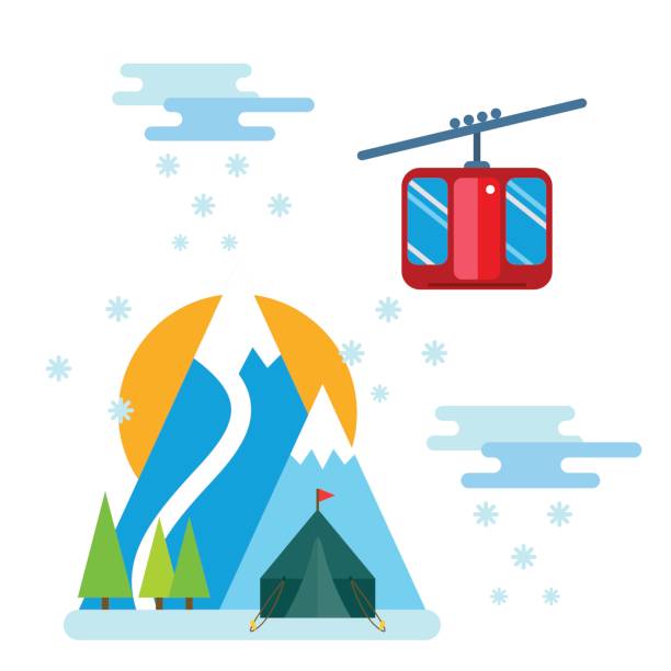 ilustrações de stock, clip art, desenhos animados e ícones de snowboarder sitting in ski gondola and lift elevators winter sport resort snowboard people rest lifting jump vector illustration mountain - gondola lift