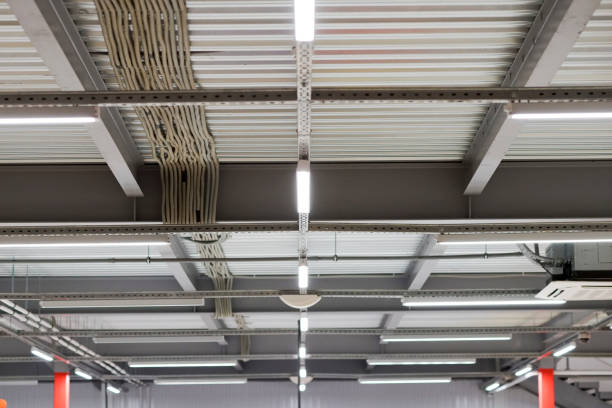 istock wiring from the ceiling, Ceiling frame made of metal profile 656547386