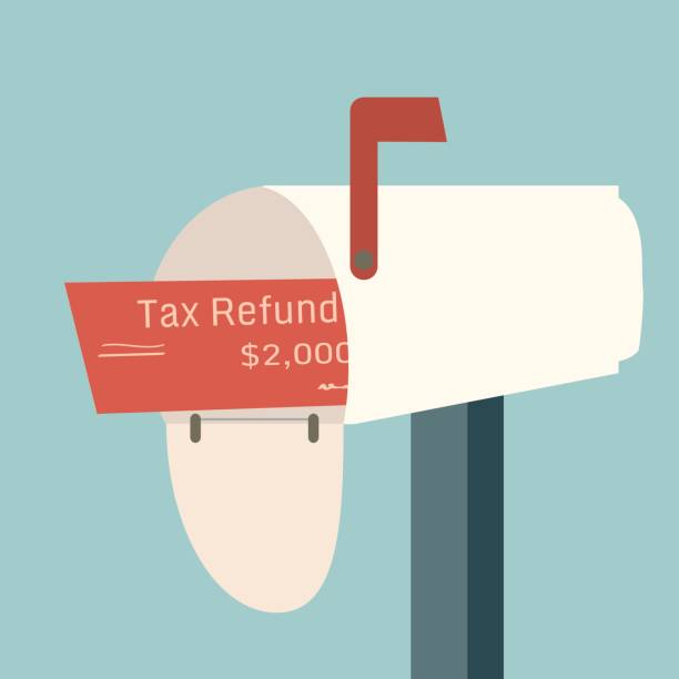 Tax refund check with the words Your Money arrives in your mailbox as payment. Tax refund check with the words Your Money arrives in your mailbox as payment. tax form stock illustrations