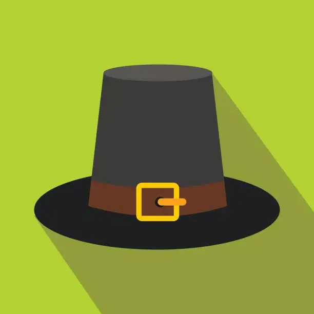 Vector illustration of Gorgeous pilgrim hat flat icon with shadow