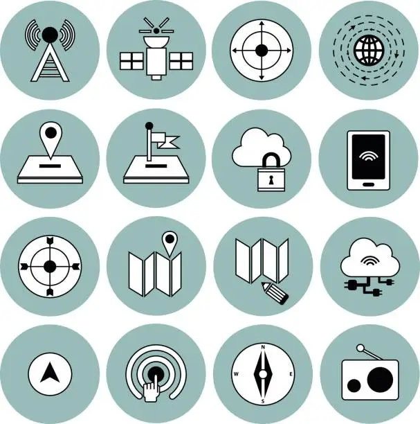 Vector illustration of Communication and navigation technology vector icon set