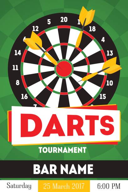 мультфильм дартс турнир плакат для бара вектор - dartboard target pub sport stock illustrations