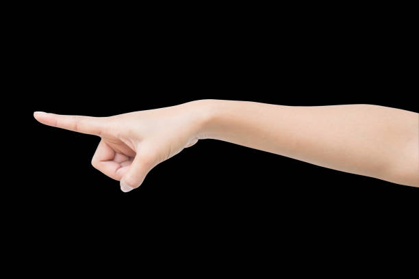 istock a woman show right side hand show forefinger/index finger, correct, pointing, shoot. isolated on black background. 656567278