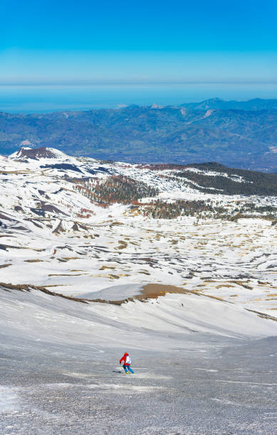 Skiing on the Etna volcano Sicily Italy