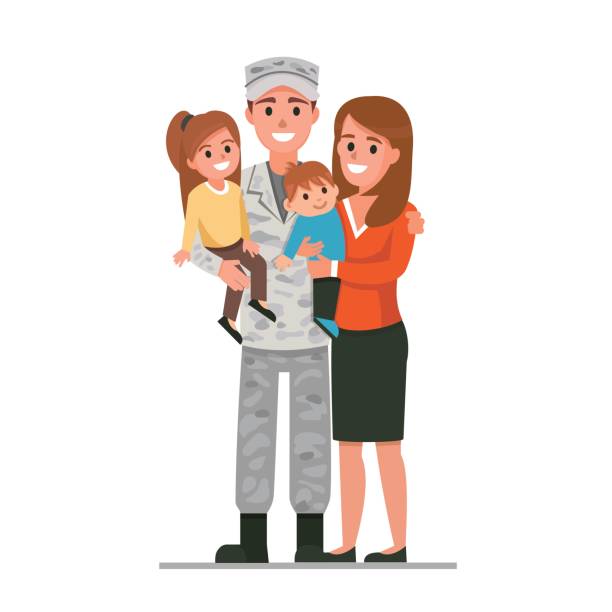 Military family Military man with his family. Vector illustration. military illustrations stock illustrations
