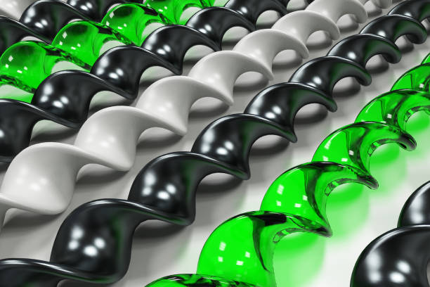 istock Black and white plastic and green glass spiral sticks on white background 656575516