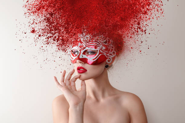 istock Fashion model with carnival mask 656576236