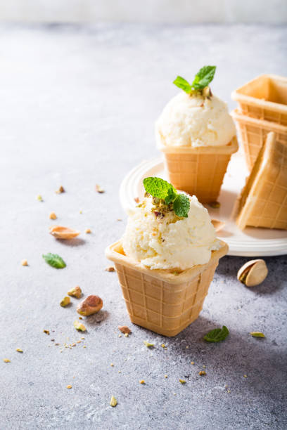 istock Waffle cups with vanilla ice cream 656578412