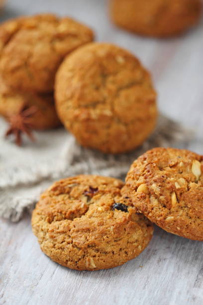 istock Oatmeal cookies with nuts, raisins and cinnamon 656579036