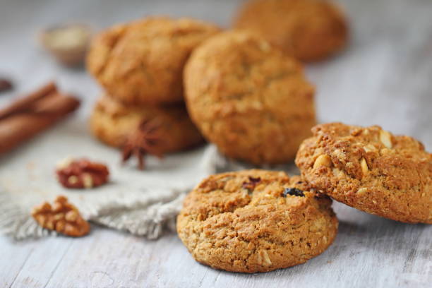 istock Oatmeal cookies with nuts, raisins and cinnamon 656579056
