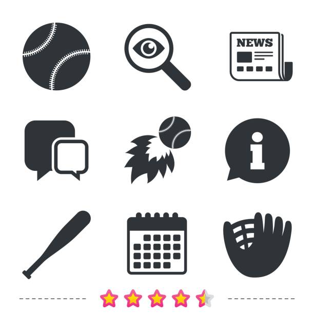 ikony baseballu. piłka z symbolami rękawic i nietoperzy. - symbol icon set interface icons magnifying glass stock illustrations