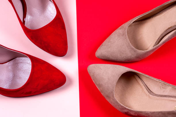 istock Red and pastel female high-heeled shoes 656591124