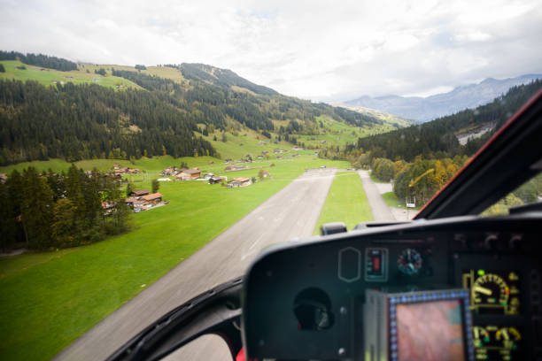 istock Helicopter Arriving at Mountain Air Strip POV 656591542
