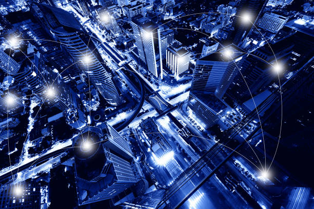 istock Network and Connection Technology Concept of Sathorn Intersection, Bangkok, Thailand 656595922